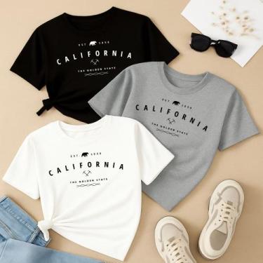 Imagem de Kit com 3 Camisetas Estampa California Golden State Modinha Nova Linda