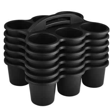 Imagem de ALINK Pacote com 6 cestas de armazenamento para sala de aula com alça, suporte de plástico para copos para bebidas, 6 compartimentos para crianças, mesa, escritório, artes, artesanato, giz de cera