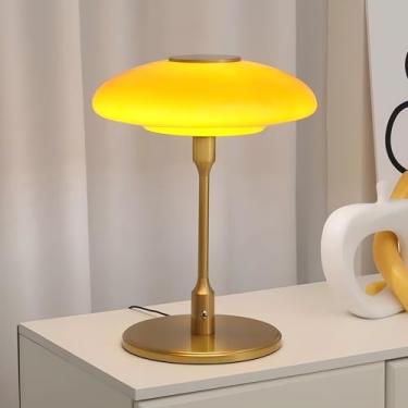 Imagem de ZeniLife Abajur de mesa, luminária de cabeceira moderna de metal e vidro, luminária de mesa decorativa, candeeiro de mesa para sala de estar, quarto, sala de estudo, 30 x 40 cm, dourado e laranja