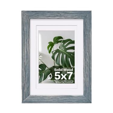 Imagem de Egofine Porta-retrato 12 x 18 cm feito de madeira maciça, coberto por tela de acrílico, imagens de 9 x 15 x 15 x 16 com tapete ou 12 x 17 sem tapete para exibição de mesa e moldura de parede, azul