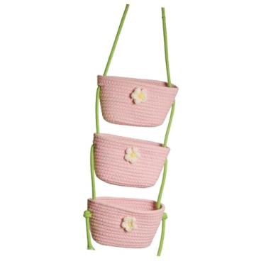 Imagem de Fenteer Cesta suspensa de tecido de 3 camadas montada na parede, prateleira, recipiente, suporte para sala de estar, sala de adolescentes, multifuncional, Rosa