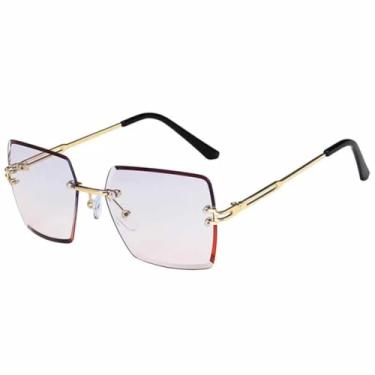 Imagem de Óculos de sol sem armação, luxuosos e modernos, com cortes, para mulheres, com armação de metal UV400, para dirigir (dourado, roxo e rosa)
