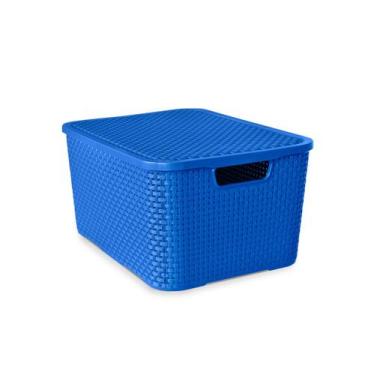 Imagem de Caixa Organizadora Rattan 7 Litros Multiuso Com Tampa Azul - Arqplast,