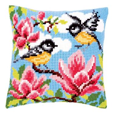 Imagem de Vervaco Kits de bordado de ponto cruz Frontal para auto-bordado com padrão de bordado em 100% algodão e linha de bordado, 15,75 x 15,75 polegadas - 40 x 40 cm, pássaro com flores