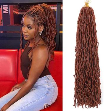 Imagem de Extensões de cabelo Aayubb Faux Locs Crochet 20 cm Ginger 7 pacotes