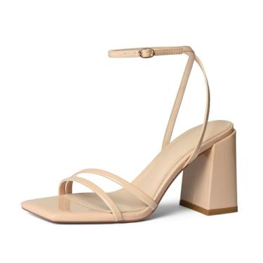Imagem de iiimmu Sandálias de salto femininas de couro envernizado com bico quadrado de 8,5 cm, Nude., 39