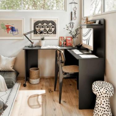 Imagem de Escrivaninha para escritorio em L Algarve preto - Mais de Casa