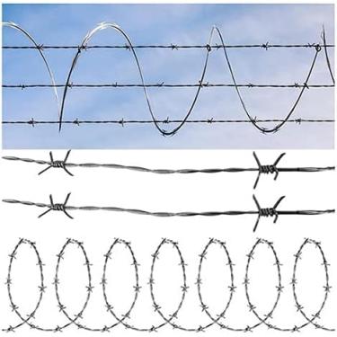 Imagem de Lsxiao-taxas Decorativas Rolo De Arame Farpado Com 4 Pontos Farpados, Taxa De Segurança Do Pátio, Fio De Ferro Galvanizado Anti-ferrugem Anti-roubo Segurança De Gado Para Jardim, P, 20m