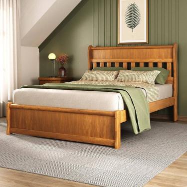 Imagem de Cama 218cm Peseira Baixa 100% Madeira Maciça Mogno Mel