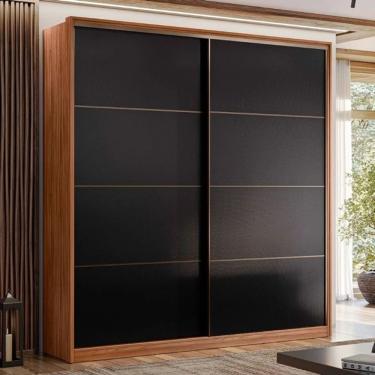 Imagem de Guarda Roupa Casal Belga 2 Portas Madeira - Élpis Móveis Nogueira Touch-preto Prime Tx