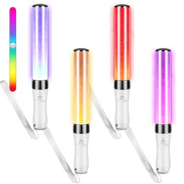 Imagem de Lewtemi 4 peças 15 cores K-pop concert lightstick reutilizável 2 modos de iluminação multicolorida ídolo concerto LED piscante hiphop presente de festa que brilha no escuro (9,8 polegadas)