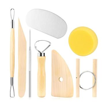 Imagem de SHUNGXINYI Conjunto de ferramentas de escultura de cerâmica de madeira com 8 peças – Inclui ferramentas suaves de corte/modelagem/corte de madeira, ideal para iniciantes: argila, detalhes de escultura