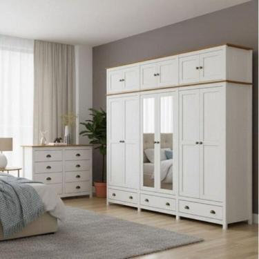 Imagem de Conjunto Guarda-roupa 12 Portas e Cômoda 8 Gavetas 100% Madeira Maciça
