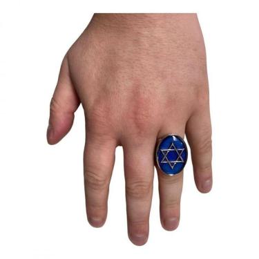 Imagem de Anel estrela davi azul 2,9 cm dourado metal