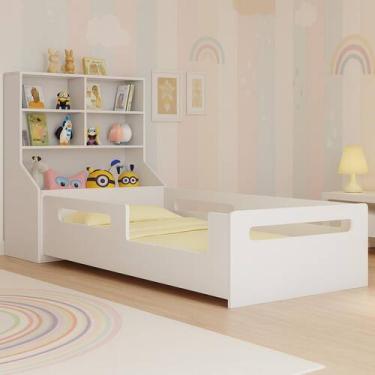 Imagem de Cama Infantil Solteiro Montessoriana com Cabeceira de Nichos Para Brin