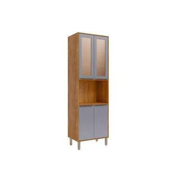 Imagem de Paneleiro de Cozinha Cristaleira Esplêndida c/ 4 Portas (2 c/ Vidro Reflecta) e 1 Nicho 70cm Cinamomo/Platina - MGM