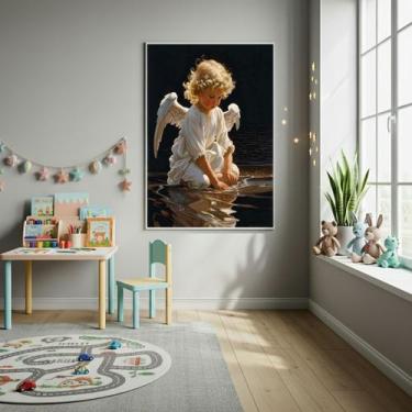 Imagem de Quadro Decorativo Um Anjinho Sobre as Águas - 70x50cm - Quadros On-lin