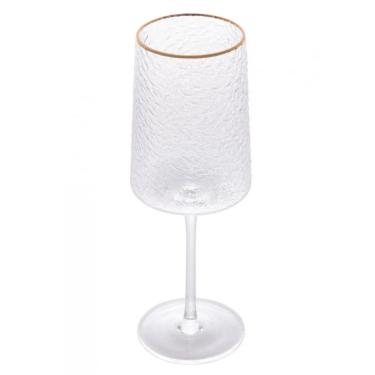 Imagem de Taça Vinho De Cristal Martelado Petra Fio De Ouro 500ml Lyor
