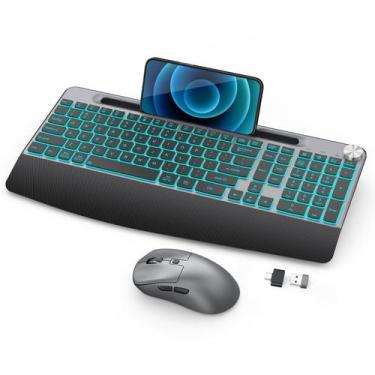 Imagem de Teclado e mouse sem fio retroiluminados em tamanho real recarregáveis 