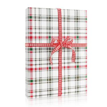 Imagem de Papel de embrulho simples festivo elegante clássico xadrez verde vermelho e café tradicional tartã xadrez kraft - 1 mini rolo 17 x 10 pés/43 cm x 3 m por rolo 14,1 sq.ft.ttl - embrulho para presente