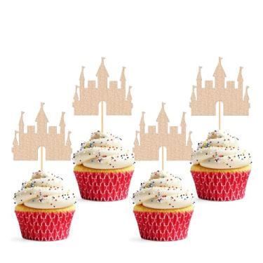 Imagem de Castle Cupcake Topper - Pacote com 24 Glitter Rose Gold Queen Princess Castle Cupcake Decorações, Princesa Aniversário Bebê Meninas Cupcake Palhetas (ouro rosa)