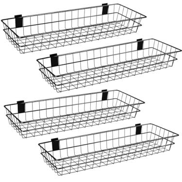 Imagem de Zonon Pacote com 4 cestas de slatwall extragrande, 76 x 25 x 10 cm, 71 x 25 x 10 cm, cesta de arame para pendurar em painel de parede de ripas de PVC ventilado para cozinha, garagem, loja, casa