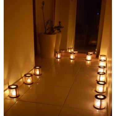 Imagem de 3 Mini Luminária Lanterna Decorativa Vela Led Bambu - CL DECORAÇÕES AR