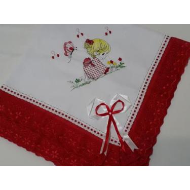 Imagem de Manta para Bebê Vermelha e Branco Bonequinha Bordada - Manta Verão par