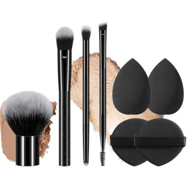 Imagem de Conjunto completo de ferramentas de maquiagem de 8 peças - pincel de pó, pincel de base, 2 pincéis de sobrancelha de ponta dupla, esponja de maquiagem, almofada de ar - profissional