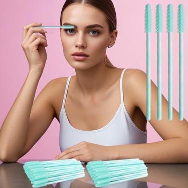 Imagem de 100 pincéis de cílios de silicone, kits de maquiagem aplicadores de varinhas de rímel, pincéis de spoolies de cílios para extensões de cílios e sobrancelhas (verde)