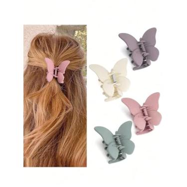 Imagem de 4 peças de grampos de cabelo de plástico em forma de borboleta coloridos adequados para uso diário viagens reuniões deslocamento limpeza maquiagem versátil grampos de cabelo femininos