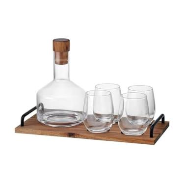 Imagem de Mikasa Conjunto de 7 peças de jarra de vinho sem haste de madeira de acácia Glenwood Glass