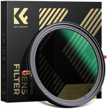 Imagem de K&F Concept Filtro ND variável ND2-32 de 72 mm (1-5 paradas) e filtro polarizador circular CPL em 1 à prova d'água resistente a arranhões com 28 filtros de lente de câmera multirevestidos (série