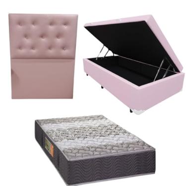 Imagem de Cama Box Baú Blindada com Colchão de Espuma Orthopedic + Cabeceira Botonê - Solteiro 88x188 (CORINO ROSA)