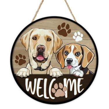 Imagem de Bolisom Placa de boas-vindas para cães, estampa de pata de beagle, cabide de madeira para uso externo, varanda, decoração de casa, dono de animais de estimação, presente para amantes, guirlanda de