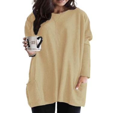 Imagem de Blusa feminina Eytino plus size casual de manga comprida com bolsos