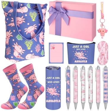 Imagem de Wonderjune Conjunto de 14 cestas de presente de Natal, axolotls com bolsa de lona para amantes de axolotls, mulheres, crianças, meninas, adolescentes, mãe, amiga, irmã, agradecimento, Natal