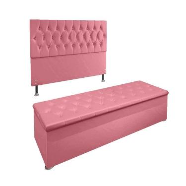 Imagem de Kit Cabeceira Calçadeira Baú Queen 1,60cm Madrid Suede Rosa