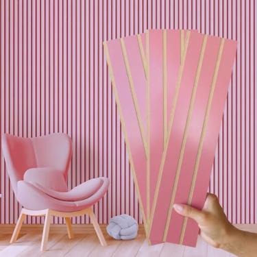 Imagem de Placas Painel Ripado MDF Autocolante Revestimento de Parede 3d (Tons Rosa (Com Cola), 30 Placas)