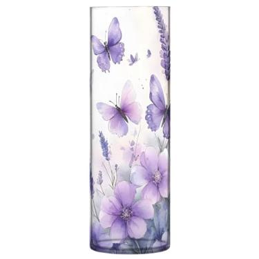 Imagem de Vaso de flores de lavanda borboletas, vaso de flores, vasos cilíndricos de plástico transparente para centros de mesa, decoração de casa, casamento, sala de estar, escritório