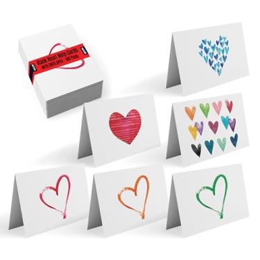 Imagem de Better Office Products Pacote com 100 cartões comemorativos para todas as ocasiões, cartões sortidos em branco, 10 x 15 cm, 6 designs contemporâneos de coração, em branco dentro, com envelopes, pacote