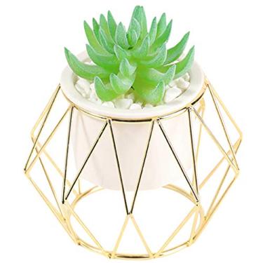 Imagem de Suculentas artificiais, JUSTDOLIFE mini plantas artificiais realistas, suculentas falsas em vaso com suporte de metal para decoração de casa de casamento