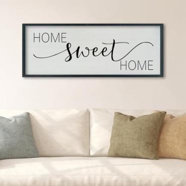 Imagem de SRSZHIYUE Decoração de parede Home Sweet Home 101,6 cm x 38 cm para sala de estar sobre sofá placas emolduradas de madeira decorativas (preto)