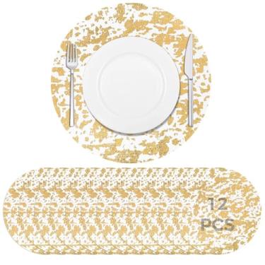 Imagem de Tapetes finos de malha redonda de 33 cm, folha de jantar para almofadas, prato descartável dourado, conjunto de tapetes de mesa prensados, Bolw Metallic Wedding Birthday, Pcs Doilies 12