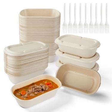 Imagem de HorizonNest [Resistentes a vazamentos atualizados] Recipientes descartáveis para alimentos de polpa de cana de açúcar de 1000 ml com revestimento e tampas à base de água, biodegradáveis, compostáveis