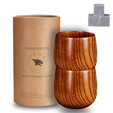 Imagem de O copo original de madeira Bourbon para beber 2 peças, vidro de uísque à moda antiga de madeira, vidro carbonizado à moda antiga, presentes de uísque bourbon para homens, pai ou irmão, dia dos pais