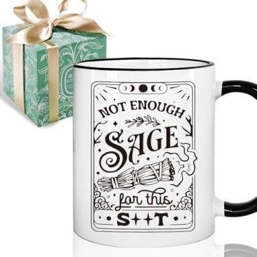 Imagem de Puouoonyi Not Enough Sage Caneca engraçada de café e chá de tarô para mulheres e homens 325 ml, novidade bruxa bruxaria bruxaria presentes de aniversário para amigos colega de trabalho chefe