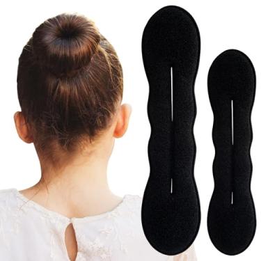 Imagem de Pndeyo 2 peças para fazer coque de cabelo para mulheres, modelador antiderrapante, acessórios de estilo de esponja preguiçosa para cabelos longos e finos cacheados lisos ondulados - preto