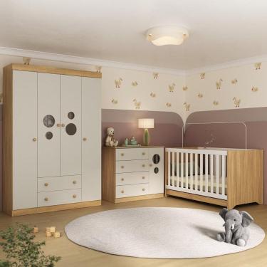 Imagem de Quarto de Bebê Completo com Berço Americano 3 em 1 Pirulito Multimóveis MP4613