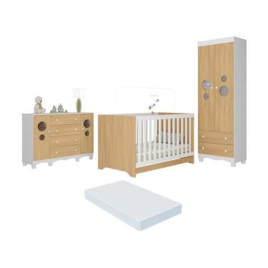 Imagem de Quarto de Bebê Completo com Berço Americano 3 em 1 Colchão Incluso Suspiro Multimóveis MP4676
